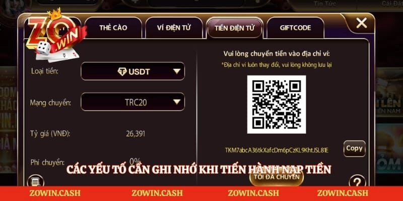 Các yếu tố cần ghi nhớ khi tiến hành nạp tiền