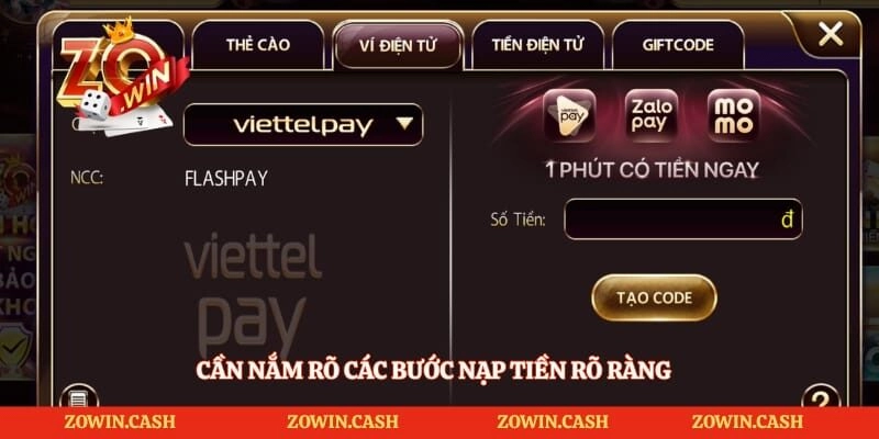Cần nắm rõ các bước nạp tiền rõ ràng